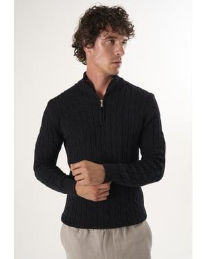 Pullover Kabelstrick-Pullover Mit Halbem Reißverschluss