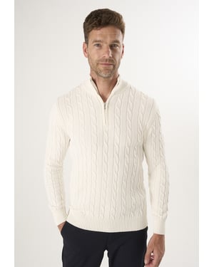 Pullover Kabelstrick-Pullover Mit Halbem Reißverschluss