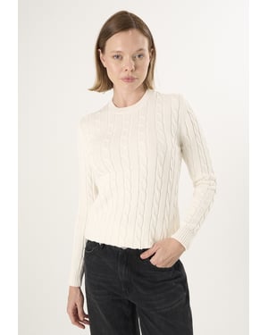 Pullover Kabelstrick-Pullover Mit V-Ausschnitt