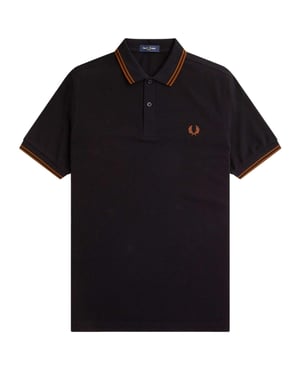 Fred Perry - Whiskybraunes Poloshirt Mit Doppelstreifenkragen In Schwarz