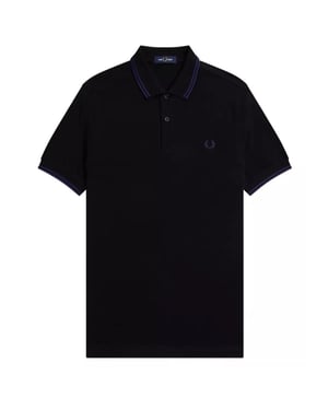 Fred Perry French Navyblaues Poloshirt Mit Doppelstreifenkragen In Schwarz