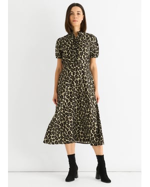 Gini London Rüschenausschnitt Midi-Kleid mit Animal-Print - Grün