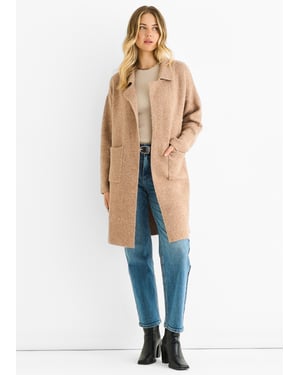Brauner Wollmix Langarm Cardigan ohne Verschluss