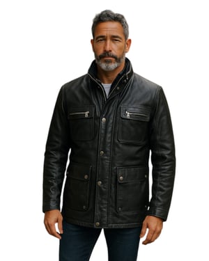 Schwarze Militärjacke aus Leder für Herren – Moura