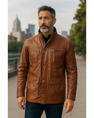 Herren Braune Leder Militärjacke Outwear Mantel - Field