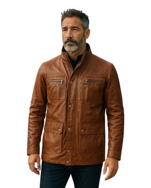 Braune Militärjacke aus Leder für Herren – Moura