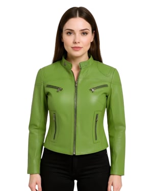 Grüne, lässige Slim-Fit-Bikerjacke aus Leder für Damen – Tulsa
