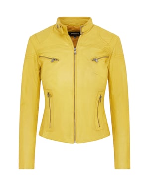 Gelbe Slim-Fit-Bikerjacke aus Leder für Damen – Maldon