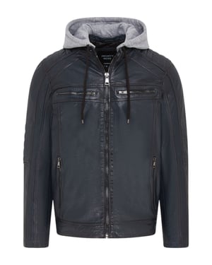 Blaue Bikerjacke aus Lammleder mit Kapuze für Herren – Burten