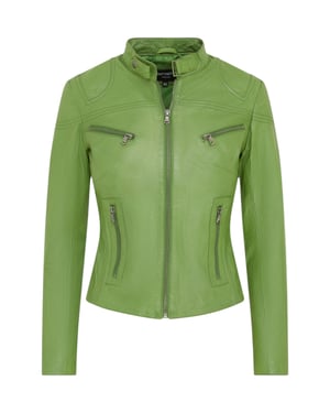 Grüne Slim-Fit-Bikerjacke aus Leder für Damen – Maldon