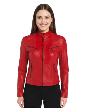 Rote lässige Slim-Fit-Bikerjacke aus Leder für Damen – Tulsa