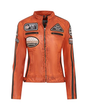 Orangefarbene Biker-Rennjacke aus Leder für Damen, Agadir