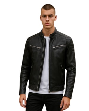 Moderne, klassische, gesteppte Bikerjacke aus schwarzem Leder für Herren – Mackay