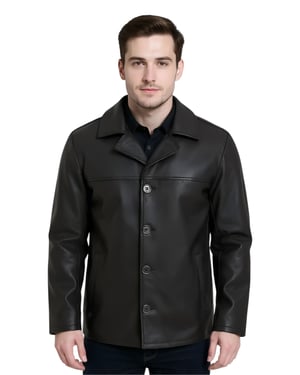 Schwarze Herren-Blazerjacke aus italienischem Leder mit 4 Knöpfen – Gladstone