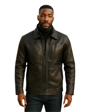 Schwarzer, warmer, mittellanger Bikermantel aus Leder für Herren – Warwick
