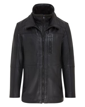 Schwarzer, warmer, mittellanger Bikermantel aus Leder für Herren - Sikander