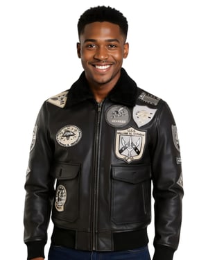 Herren True Black Top Gun A2 Leder Bomberjacke-Perth