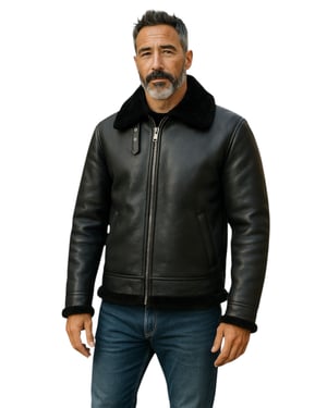 Herren Fliegerjacke B3 Aviator aus echtem Schaffellleder, Schwarz, Oxford