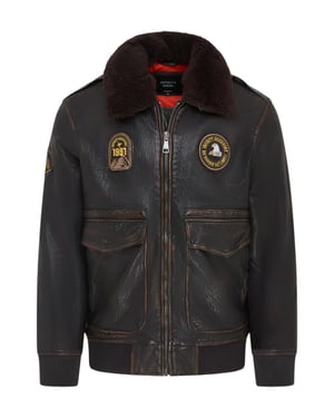 Schwarze Bomberjacke aus Leder für Herren mit Schaffellkragen, G-1 Fliegerjacke – Linear