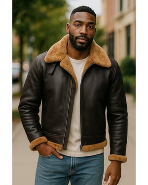 Herren Fliegerjacke Ginger B3 Aviator aus echtem Schaffellleder in Braun, Hobart