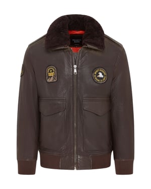 Herren-Bomberjacke aus braunem Leder mit Schaffellkragen G-1 – Linear