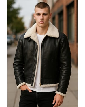 Herren Fliegerjacke B3 Aviator aus echtem Schaffellleder, Braun/Creme, Hobart