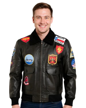 Schwarze Top Gun A2-Bomberjacke aus Leder für Herren, Perth