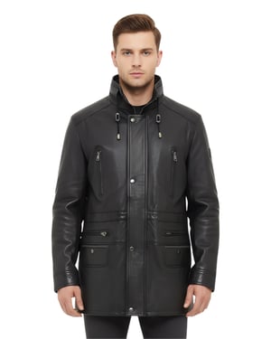 Herren Parka aus weichem italienischem Leder, Schwarz, Gatton