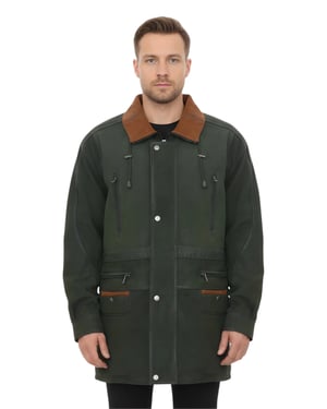 Grüner Parka-Mantel aus Nubukleder für Herren – Gatton
