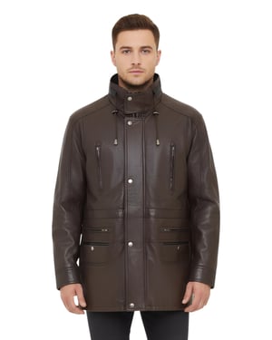 Herren-Parka aus weichem italienischem Leder, braun, Gatton