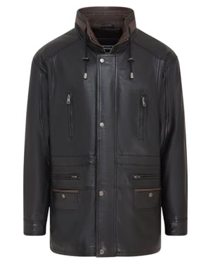 Herren Parka aus weichem italienischem Leder, schwarz-braun, Winnipeg