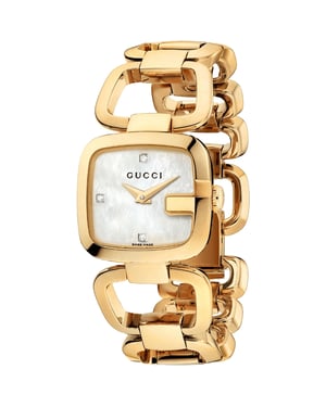 Gucci YA125513 G-Gucci Damenarmbanduhr aus Perlmutt - Elegantes Goldfarbendesign