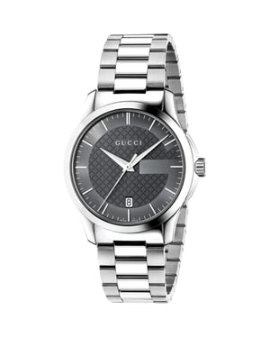 Gucci G-Timeless YA126441 Unisex-Uhr mit grauem Ziffernblatt und silbernem Armband