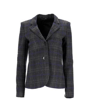 Theory Karo-einreihiger Blazer aus grauer Wolle