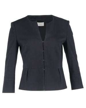 Boss von Hugo Boss Unkragen Knopf-Blazer aus navyblauem Baumwollstoff