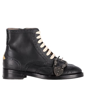 Gucci Queercore Brogue Wingtip-Stiefel aus schwarzem Leder