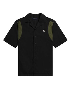 Fred Perry Herren Paneliertes Kurzarm-Bowlinghemd (Schwarz)