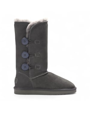 Damen Schaffell Wildleder Grau Knopf Warme Winter Wadenstiefel - Willow