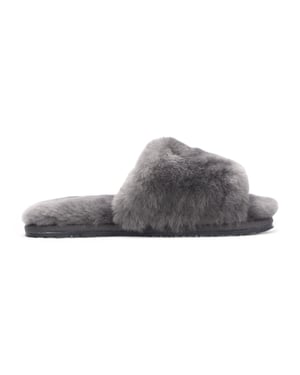 Damen Schaffell Hausschuhe Grau Warme Winter Fell Slider - Nordic