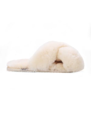 Damen Schaffell Hausschuhe Beige Warm Winter Fell Crossover - Snowbelle