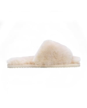 Damen Schaffell Hausschuhe Beige Warme Winter Fell Slider - Nordic