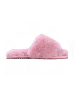 Damen Schaffell Hausschuhe Rosa Warme Winter Fell Slider - Nordic