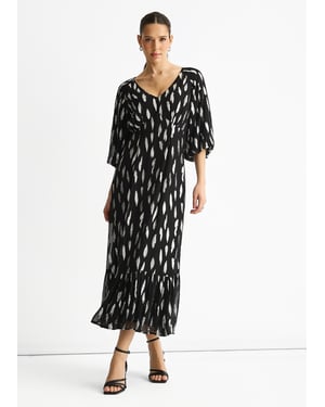 Gini London Maxikleid aus Viskose mit eingesetzten Ballonärmeln und angesetztem Rock - Schwarz