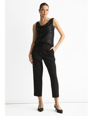 Schwarzes Pailletten-Cami-Top mit Rundhalsausschnitt