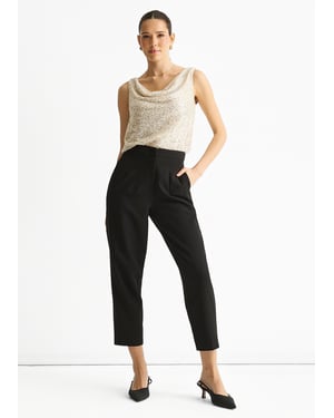 Champagnerfarbenes Pailletten-Cami-Top mit Rollkragen