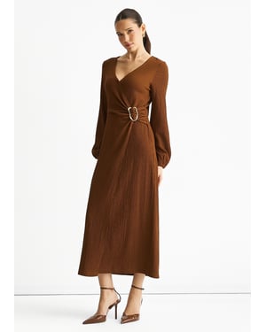 Gini London Jersey-Midikleid mit Wickeloptik und Metallbesatz - Braun