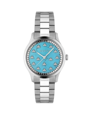 Gucci YA1265044 G-Timeless Unisex-Uhr mit türkisfarbenem Zifferblatt - Silber