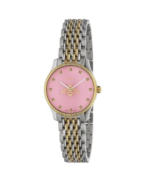Gucci G-Timeless 29mm Damenuhr mit Bienenmotiv und rosa Zifferblatt