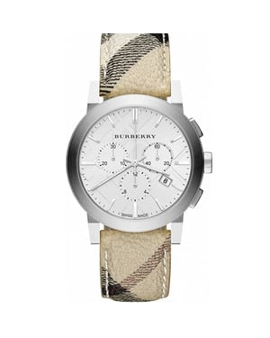 Burberry BU9360 Herren-Chronographenuhr - elegantes beigefarbenes Armband