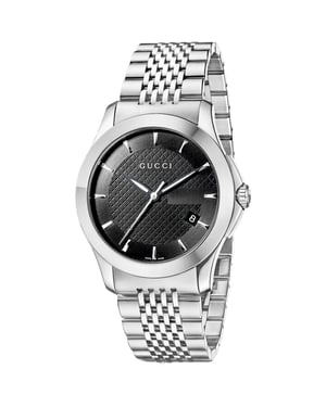 Gucci G-Timeless YA126402 Herrenuhr mit schwarzem Zifferblatt und Silberarmband